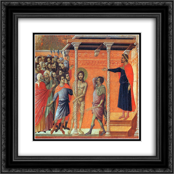 Flagellation of Christ 20x20 Black Ornate Wood Framed Art Print Poster with Double Matting by Duccio