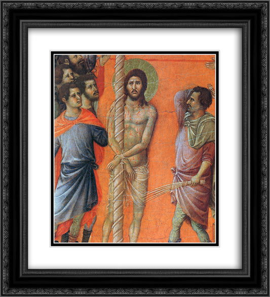 Flagellation of Christ (Fragment) 20x22 Black Ornate Wood Framed Art Print Poster with Double Matting by Duccio