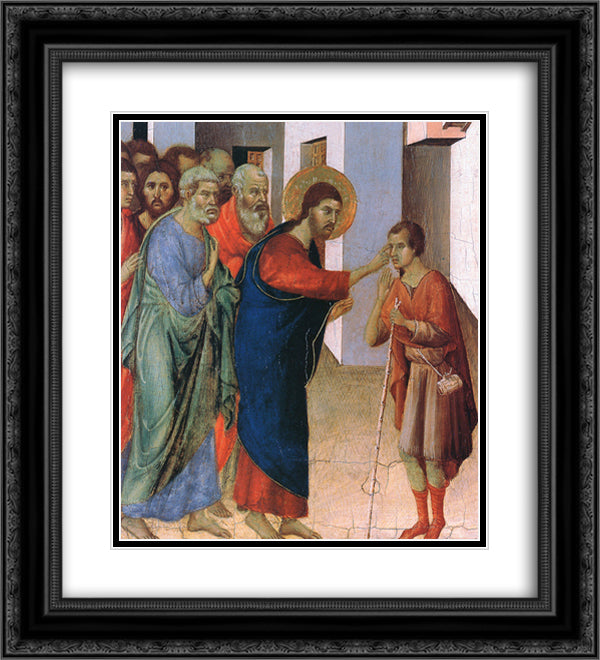 Healing the man born blind (Fragment) 20x22 Black Ornate Wood Framed Art Print Poster with Double Matting by Duccio