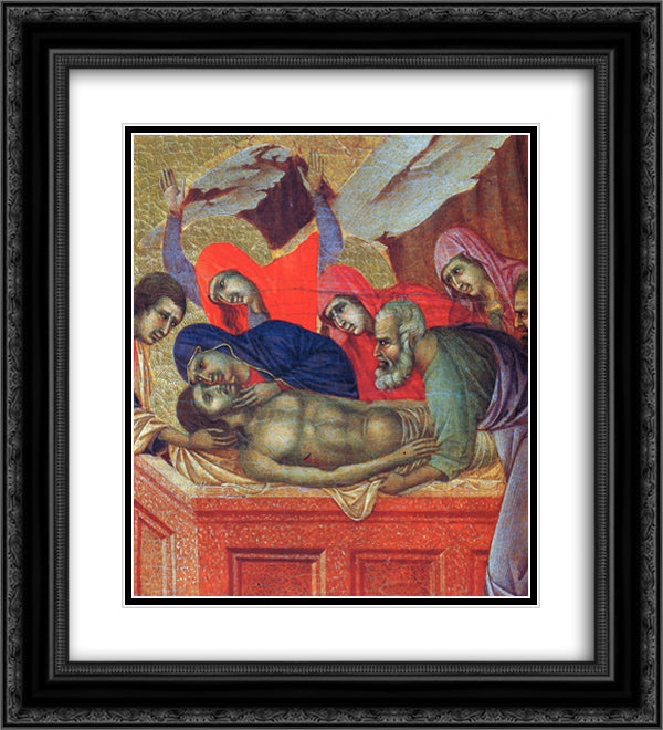 Lamentation of Christ (Fragment) 20x22 Black Ornate Wood Framed Art Print Poster with Double Matting by Duccio