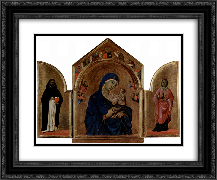 London triptych, Madonna with angels and prophets 24x20 Black Ornate Wood Framed Art Print Poster with Double Matting by Duccio