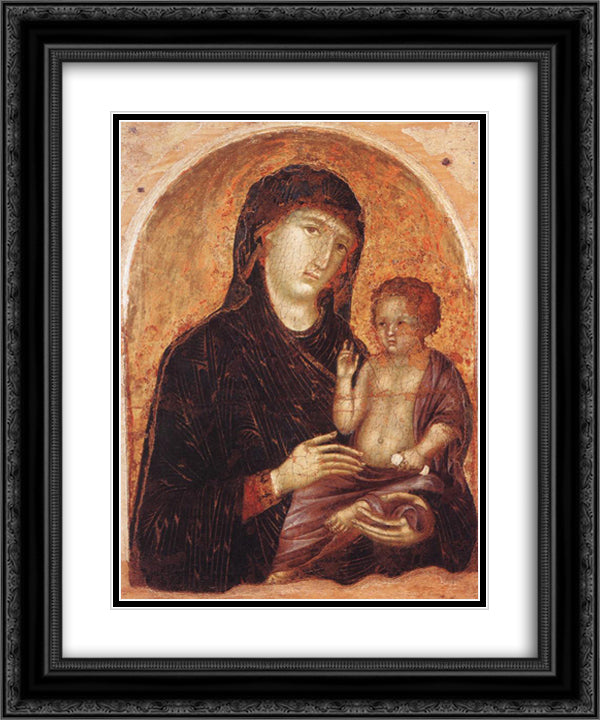 Madonna and Child 20x24 Black Ornate Wood Framed Art Print Poster with Double Matting by Duccio