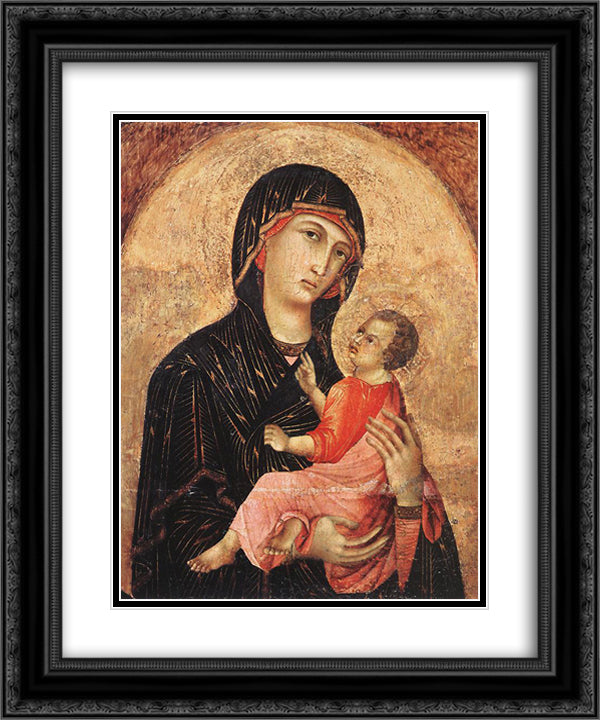 Madonna and Child (no. 593) 20x24 Black Ornate Wood Framed Art Print Poster with Double Matting by Duccio