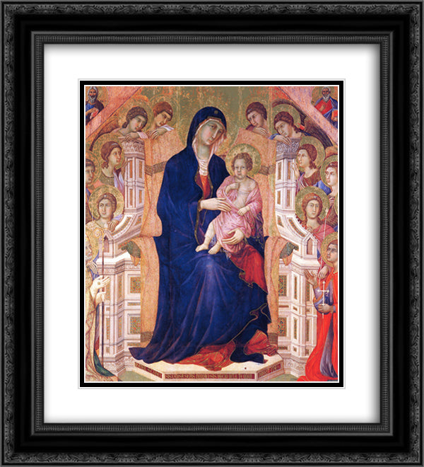Madonna and Child on a throne 20x22 Black Ornate Wood Framed Art Print Poster with Double Matting by Duccio