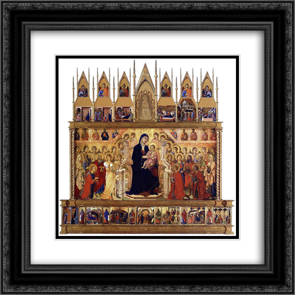 Madonna and Child on a throne (Front) 20x20 Black Ornate Wood Framed Art Print Poster with Double Matting by Duccio
