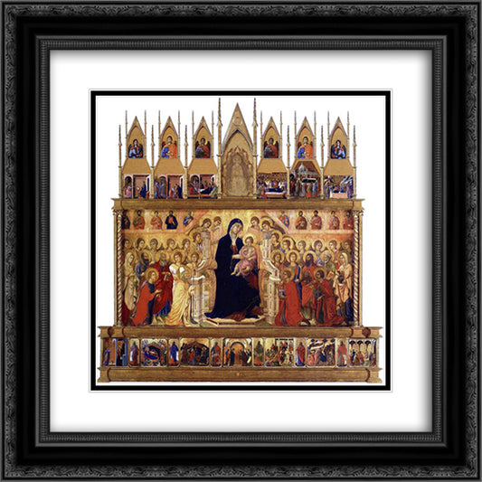 Madonna and Child on a throne (Front) 20x20 Black Ornate Wood Framed Art Print Poster with Double Matting by Duccio