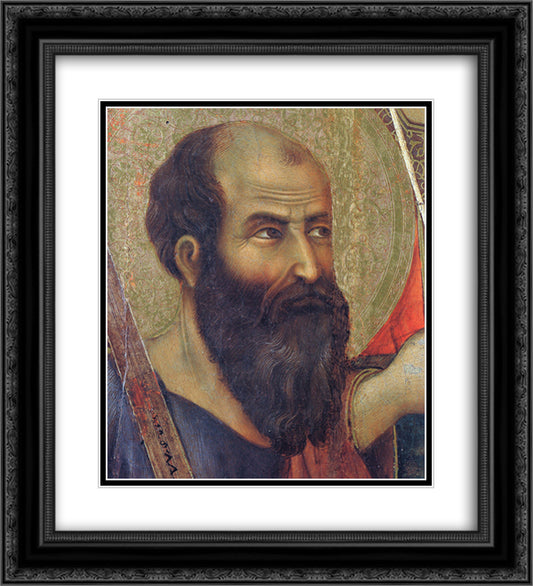 Madonna and Child on a throne (Front side fragment) 20x22 Black Ornate Wood Framed Art Print Poster with Double Matting by Duccio