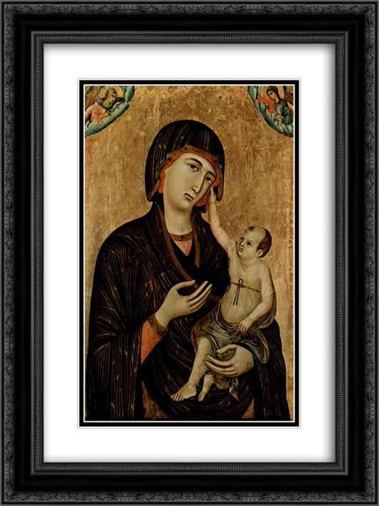 Madonna of Crevole 18x24 Black Ornate Wood Framed Art Print Poster with Double Matting by Duccio