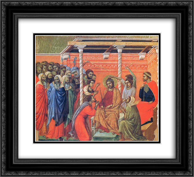 Mockery of Christ 22x20 Black Ornate Wood Framed Art Print Poster with Double Matting by Duccio