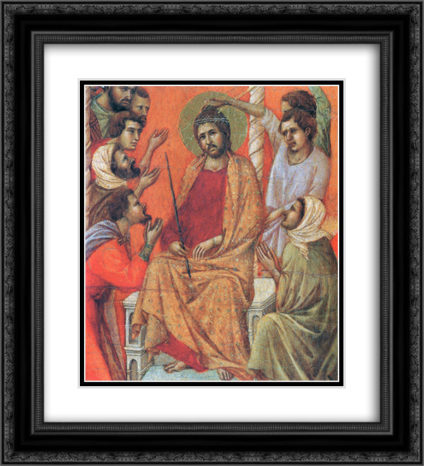 Mockery of Christ (Fragment) 20x22 Black Ornate Wood Framed Art Print Poster with Double Matting by Duccio