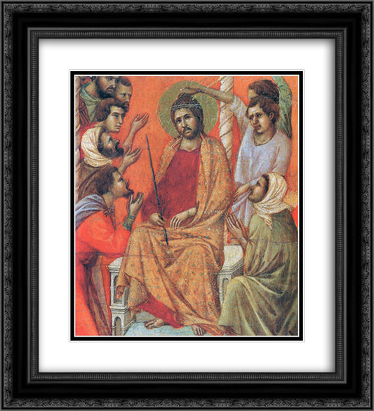 Mockery of Christ (Fragment) 20x22 Black Ornate Wood Framed Art Print Poster with Double Matting by Duccio