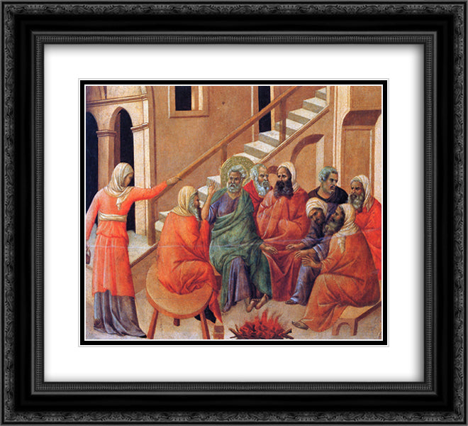 Renunciation of Peter 22x20 Black Ornate Wood Framed Art Print Poster with Double Matting by Duccio