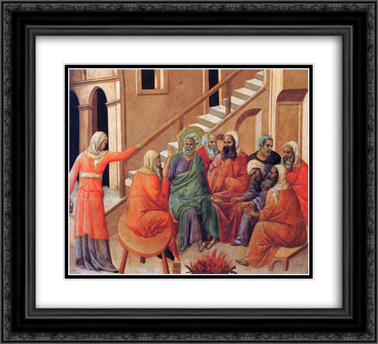 Renunciation of Peter 22x20 Black Ornate Wood Framed Art Print Poster with Double Matting by Duccio