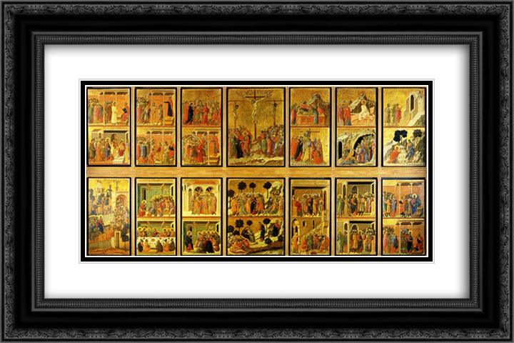 Scenes from Passion of Christ 24x16 Black Ornate Wood Framed Art Print Poster with Double Matting by Duccio