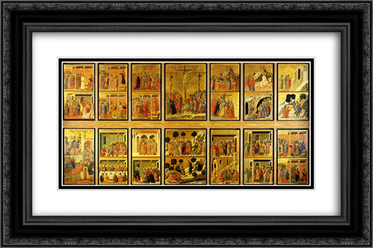 Scenes from Passion of Christ 24x16 Black Ornate Wood Framed Art Print Poster with Double Matting by Duccio