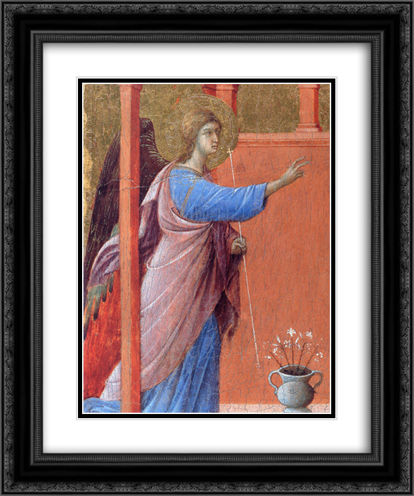 The Annunciation (Fragment) 20x24 Black Ornate Wood Framed Art Print Poster with Double Matting by Duccio
