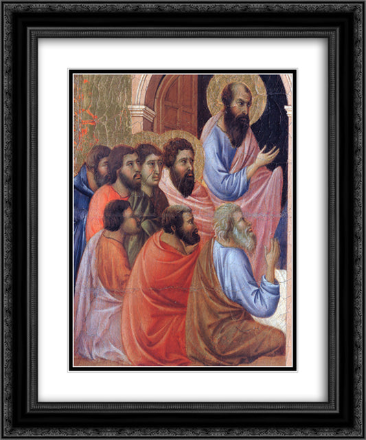 The apostles of Maria (Fragment) 20x24 Black Ornate Wood Framed Art Print Poster with Double Matting by Duccio