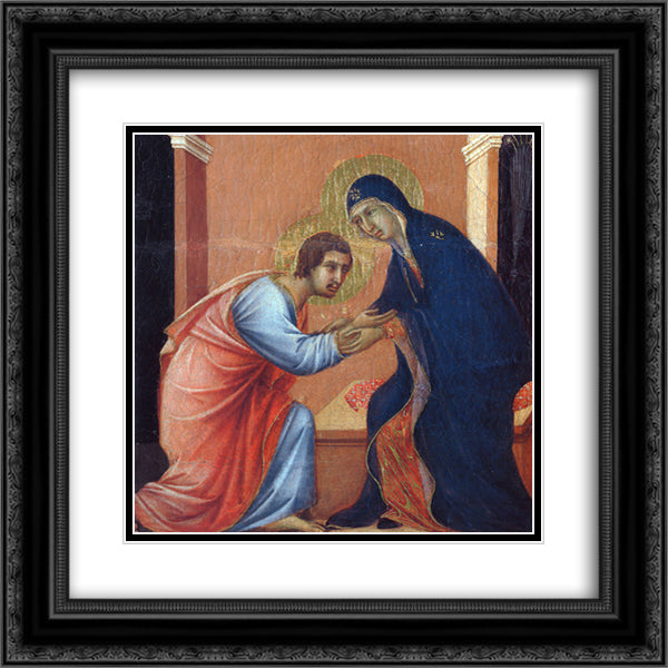 The arrival of the apostles to the Virgin (Fragment) 20x20 Black Ornate Wood Framed Art Print Poster with Double Matting by Duccio