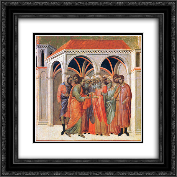 The Betrayal of Judas 20x20 Black Ornate Wood Framed Art Print Poster with Double Matting by Duccio
