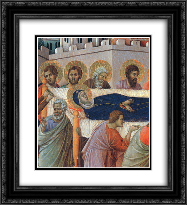 The death of Mary (Fragment) 20x22 Black Ornate Wood Framed Art Print Poster with Double Matting by Duccio