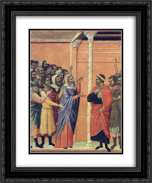 The high priests before Pilate 20x24 Black Ornate Wood Framed Art Print Poster with Double Matting by Duccio