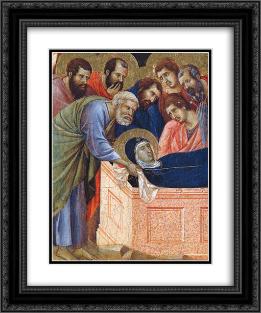 The position of Mary in the tomb (Fragment) 20x24 Black Ornate Wood Framed Art Print Poster with Double Matting by Duccio