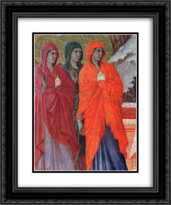 The Three Marys at the Tomb (Fragment) 20x24 Black Ornate Wood Framed Art Print Poster with Double Matting by Duccio
