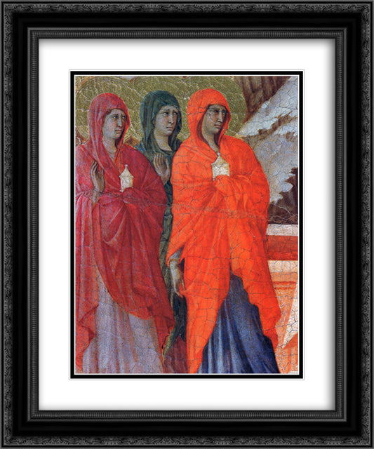 The Three Marys at the Tomb (Fragment) 20x24 Black Ornate Wood Framed Art Print Poster with Double Matting by Duccio