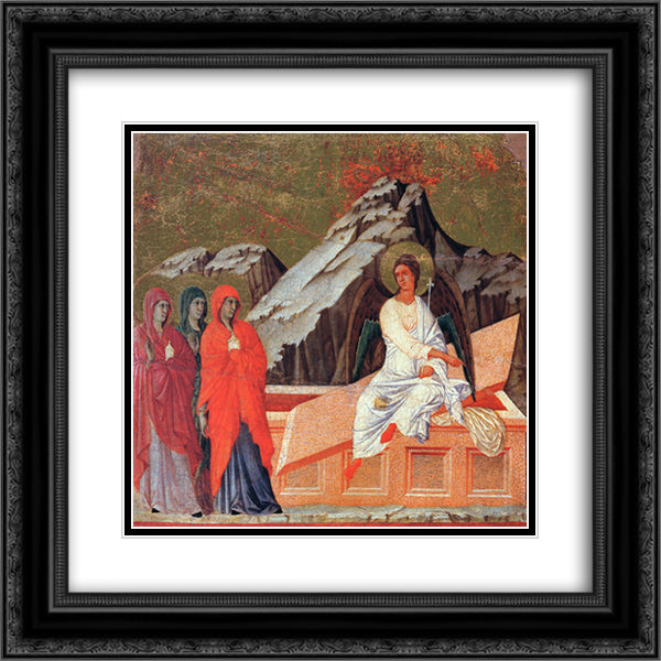The Three Marys at the Tomb 20x20 Black Ornate Wood Framed Art Print Poster with Double Matting by Duccio