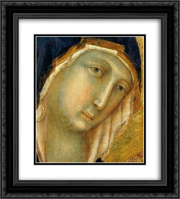 The Virgin and Child on a throne(Fragment) 20x22 Black Ornate Wood Framed Art Print Poster with Double Matting by Duccio