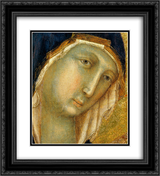 The Virgin and Child on a throne(Fragment) 20x22 Black Ornate Wood Framed Art Print Poster with Double Matting by Duccio