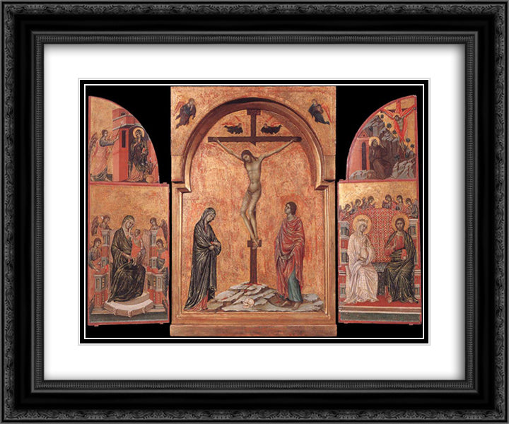 Triptych 24x20 Black Ornate Wood Framed Art Print Poster with Double Matting by Duccio