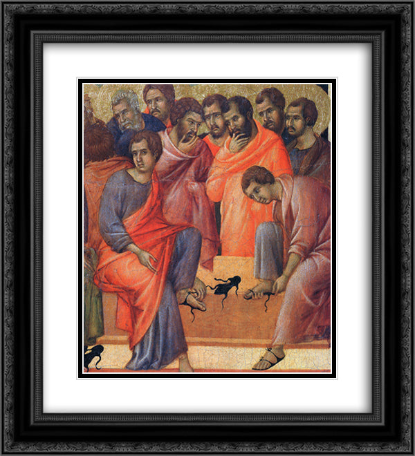 Washing of feet (Fragment) 20x22 Black Ornate Wood Framed Art Print Poster with Double Matting by Duccio