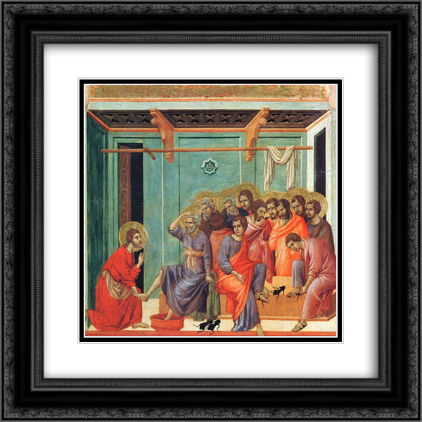 Washing of feet 20x20 Black Ornate Wood Framed Art Print Poster with Double Matting by Duccio