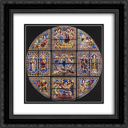Window Showing the Death, Assumption and Coronation of the Virgin 20x20 Black Ornate Wood Framed Art Print Poster with Double Matting by Duccio