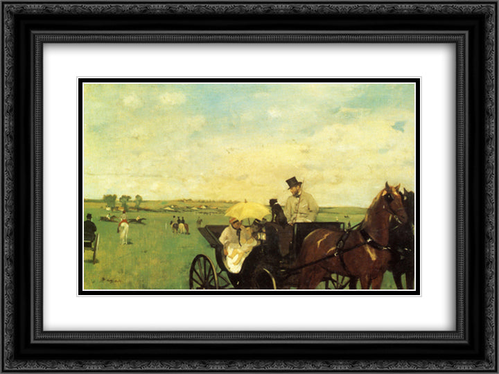 A Carriage at the Races 24x18 Black Ornate Wood Framed Art Print Poster with Double Matting by Degas, Edgar