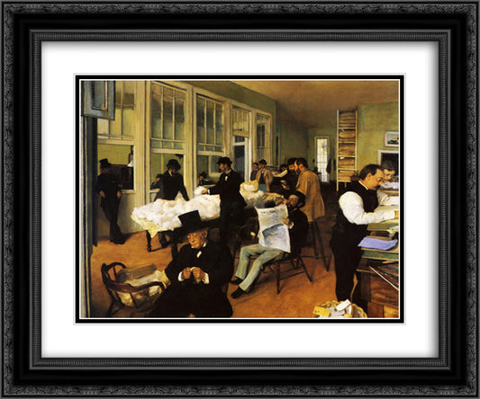 A Cotton Office in New Orleans 24x20 Black Ornate Wood Framed Art Print Poster with Double Matting by Degas, Edgar