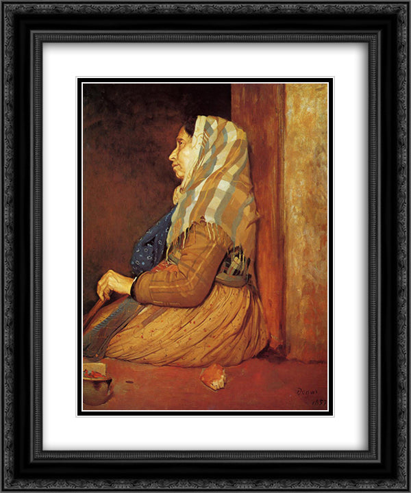 A Roman Beggar Woman 20x24 Black Ornate Wood Framed Art Print Poster with Double Matting by Degas, Edgar