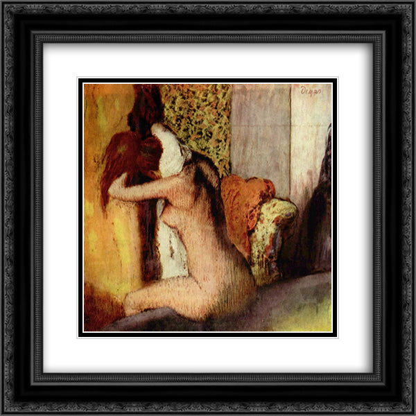 After the Bath, Woman Drying Her Nape 20x20 Black Ornate Wood Framed Art Print Poster with Double Matting by Degas, Edgar