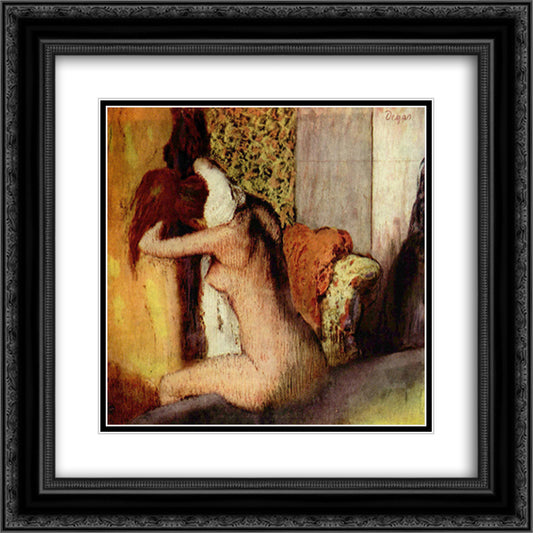 After the Bath, Woman Drying Her Nape 20x20 Black Ornate Wood Framed Art Print Poster with Double Matting by Degas, Edgar