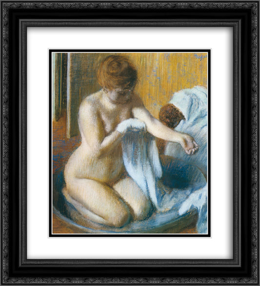 After the Bath 20x22 Black Ornate Wood Framed Art Print Poster with Double Matting by Degas, Edgar