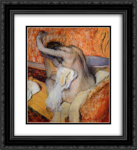 After the Bath (Woman Drying Herself) 20x22 Black Ornate Wood Framed Art Print Poster with Double Matting by Degas, Edgar