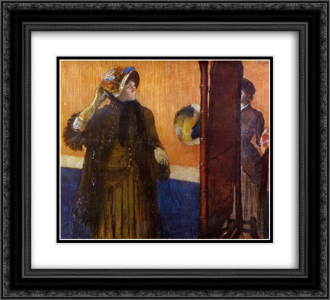 At the Milliner's 22x20 Black Ornate Wood Framed Art Print Poster with Double Matting by Degas, Edgar