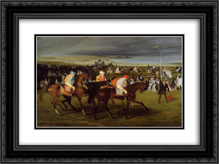 At the Races. the Start 24x18 Black Ornate Wood Framed Art Print Poster with Double Matting by Degas, Edgar