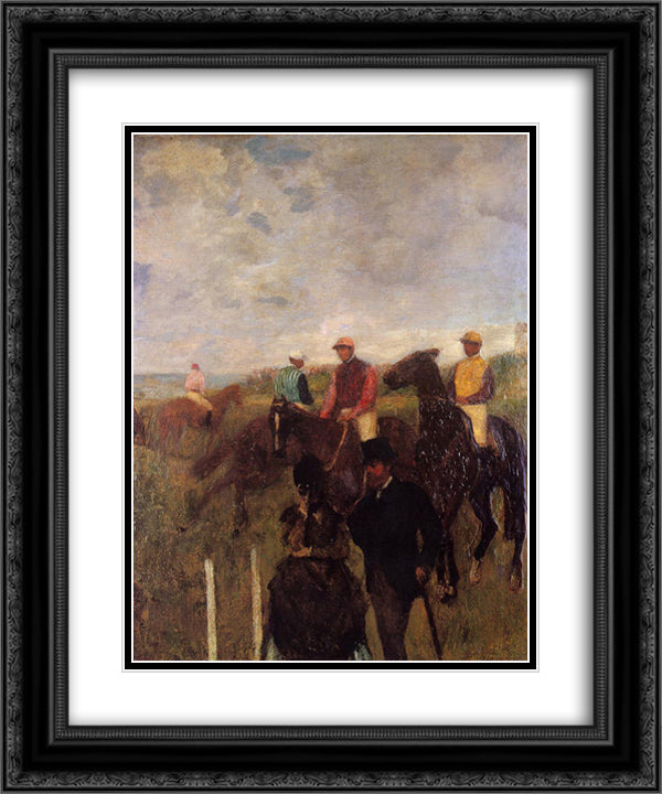 At the Races 20x24 Black Ornate Wood Framed Art Print Poster with Double Matting by Degas, Edgar