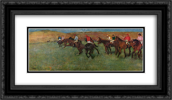 At the Races - Before the Start 24x14 Black Ornate Wood Framed Art Print Poster with Double Matting by Degas, Edgar