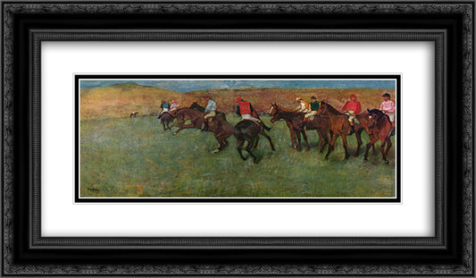 At the Races - Before the Start 24x14 Black Ornate Wood Framed Art Print Poster with Double Matting by Degas, Edgar