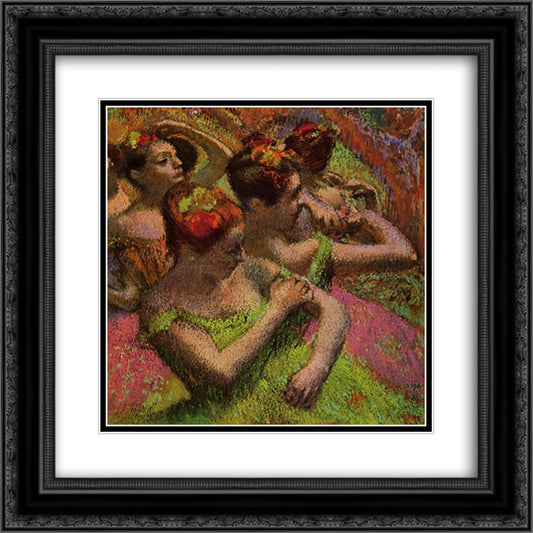 Ballerinas Adjusting Their Dresses 20x20 Black Ornate Wood Framed Art Print Poster with Double Matting by Degas, Edgar