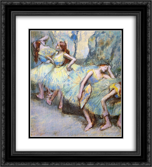 Ballet Dancers in the Wings 20x22 Black Ornate Wood Framed Art Print Poster with Double Matting by Degas, Edgar