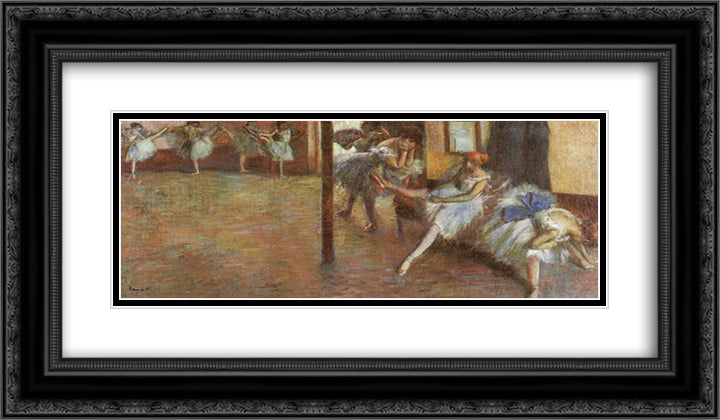 Ballet Rehearsal 24x14 Black Ornate Wood Framed Art Print Poster with Double Matting by Degas, Edgar